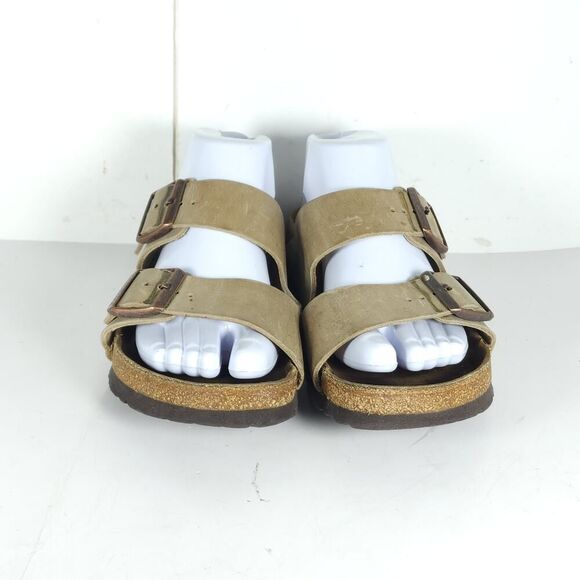 BIRKENSTOCK Women's Arizona US7 Taupe Leather 2 Straps Slide Sandals Shoes - Picture 3 of 16